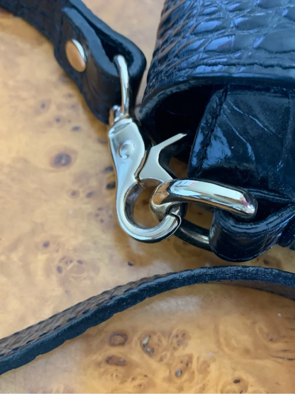 Brahmin Black Croc-Embossed Crossbody with Turn-Lock